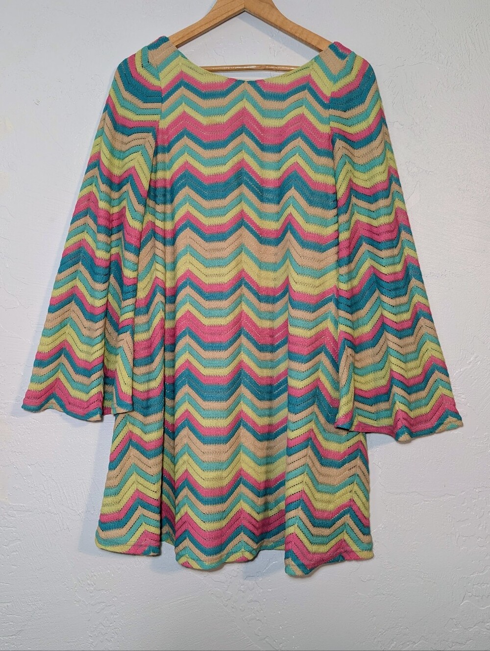 Judith March Rainbow Pride Retro Bell Sleeve Festival Mini Dress Hippie Colorful